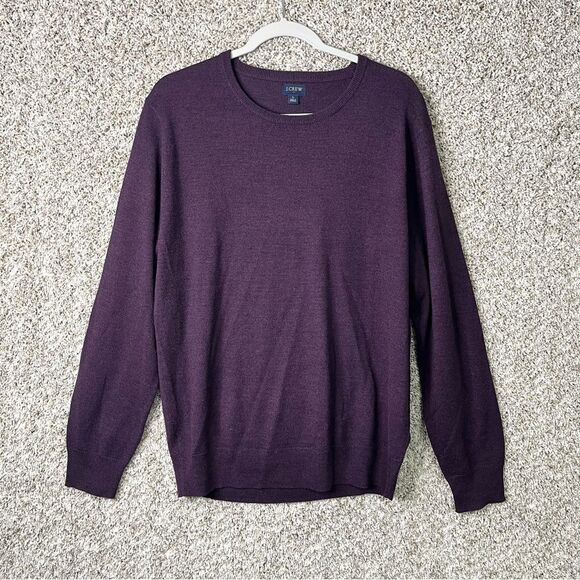 J. Crew Factory Sweater Men’s Large Dark Purple Wool Blend Crew Neck Long Sleeve - Picture 1 of 5